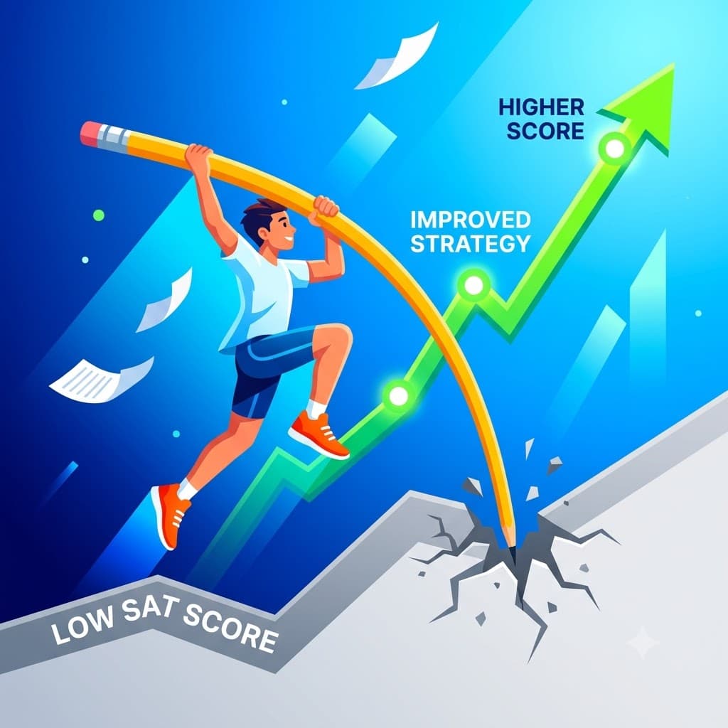Student studying with a score-improvement chart on screen